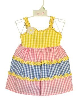 Samara Sundress Bloomers Set Baby Girl 18M 2-Piece Gingham Yellow Pink Blue VTG